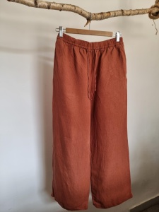 H&M linen blend S ceglaste spodnie lniane 36