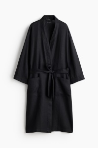 Czarne kimono / szlafrok lniane H&M home S/M len 