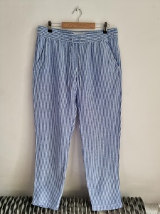 Lniane spodnie niebieskie w paski LOGG H&M L 40 len