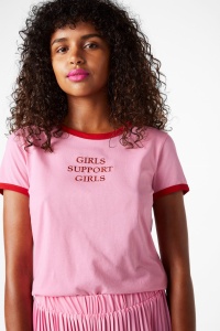 Różowy t-shirt Girls support Girls L 40 monki  róż