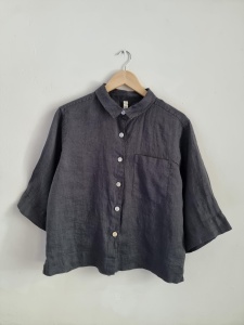 Kay day szara grafitowa bluzka lniana S 36 rozpinana len 