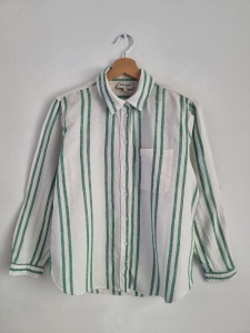 Naf Naf Paris koszula w paski biało - zielone M 38  lniana len 