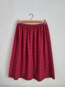 Czerwona / bordowa  spódnica kwiatki floral vintage M 38 na gumce kwiaty