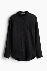 Czarna lniana koszula H&M S 36 len 