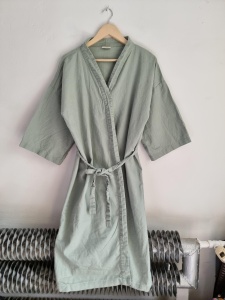 Sostrene Grene miętowy szlafrok kimono lniane len bawełna onesize