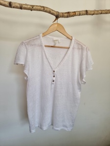 H&M biały t-shirt lniany len bluzka M 38 