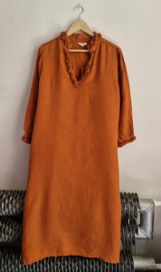 Hest lniana ruda sukienka XXL len 44 boho długa  Hést