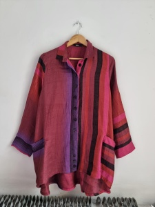 Lniana narzutka paski S RALSTON oversize len 