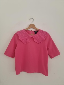 Różowa bluzka z dużym kołnierzem vintage S lindex 36