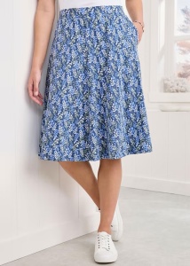 Cotton traders XL spódnica rozkloszowana 42 niebieska liście