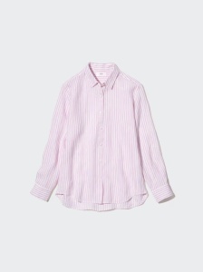 Uniqlo XL lniana koszuła biało różowe paski 42 len 