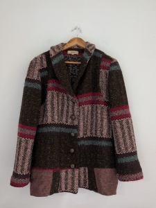 Kenzo 44 vintage marynarka wełniana wełna kolorowa patchworkowa xl /  xxl 