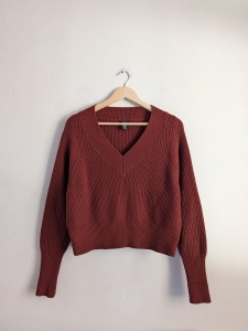 Lindex krótki sweter XS dusty orange rudy brąz 34 wełna 