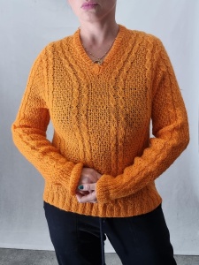 Pomarańczowy sweterek handmade L wełniany