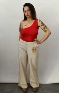 Beżowe lniane spodnie L