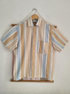 Yoke lniana koszula z krótkim rękawem w paski S 