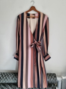 Gustav denmark wiskozowa elegancka sukienka w paski koperowa M 38 