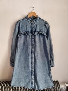 Pieces M jeansowa sukienka M 38 pcfifi is ruffle shirt dress bawełniana jeans