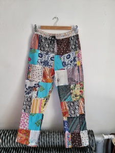 Patchworkowe hippie kolorowe spodnie L 40 bawełniane 