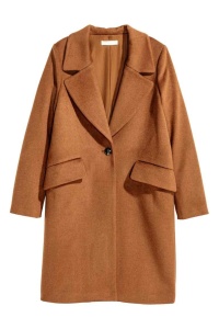 Wełniany płaszcz H&M 38 M brązowy jasny brąz