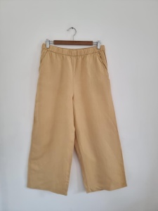 Tom Tailor żółte szerokie lniane spodnie  kuloty L 40 