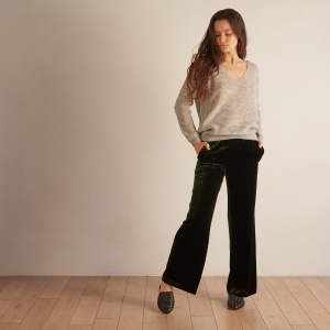 JUST welurowe spodnie butelkowa zieleń S 36 wiskoza z domieszką jedwabiu juliette trousers