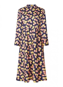 Mads norgaard S bawełniana długa sukienka w kwiaty  soft satina djanga